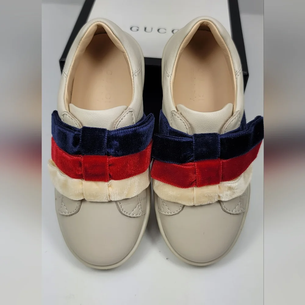 👟👟👟GUCCI Bow-detailed printed leather sneakers for Girls. Wow - Picture 4 of 7